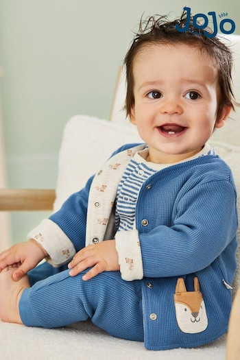 JoJo Maman Bébé Denim Baby Fox Velour Set 3 Piece (B36620) | £32