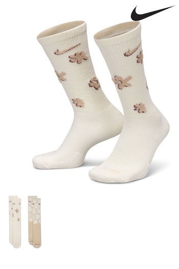 Nike Neutral Everyday Plus Flower Cushioned Crew Socks 2 Pack (B36654) | £20