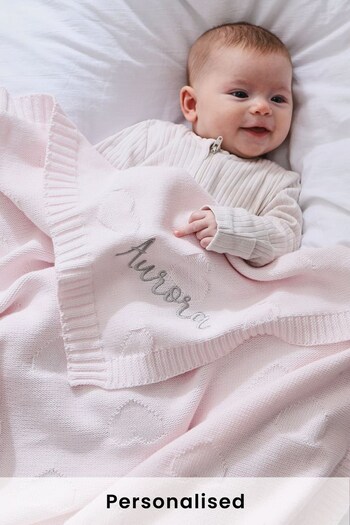 Personalised Pale Pink Heart Jacquard Blanket by My 1st Years (B36709) | £33