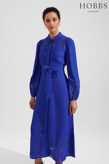 Hobbs Blue Ada Embroidered Dress (B36760) | £249