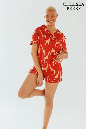 Chelsea Peers Red Satin Giraffe Print Short Pyjama Set (B36775) | £45