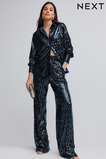 Navy Wide Leg Sequin Trousers (B36874) | £46