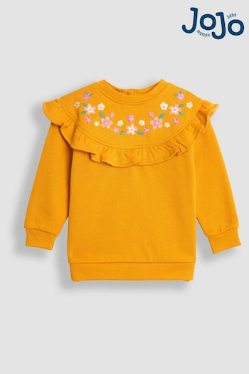 JoJo Maman Bébé Mustard Embroidered Frill Sweatshirt (B36915) | £24