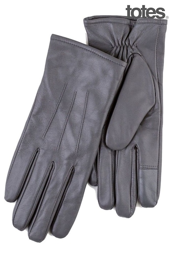 Totes Blackhole Grey 3 Point Smartouch Leather Gloves (B36926) | £20