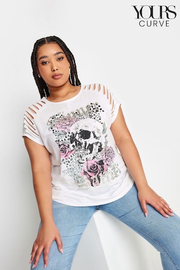 Yours Curve White Cut Out Butterfly Embellished T-Shirt (B36941) | £20