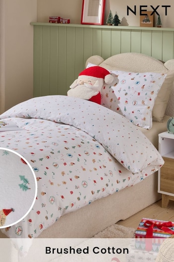 White Brushed Santa Icon Christmas Duvet Cover and Pillowcase Set (B36953) | £27 - £40