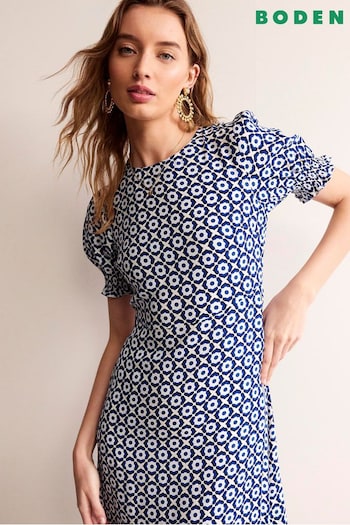 Boden Blue Petite Corinne Midi Tea Dress long-sleeve (B36955) | £98