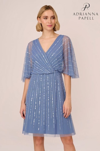 Adrianna Papell Blue Beaded Short Dress (B36969) | £149