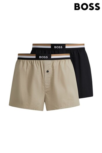 BOSS Natural Two-Pack Of Cotton Pyjama Shorts With Signature Waistbands (B37097) | £42