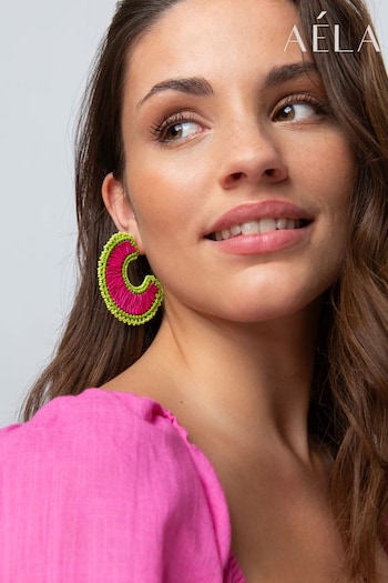 Aela Pink Seedbead And Raffia Hoops (B37098) | £14