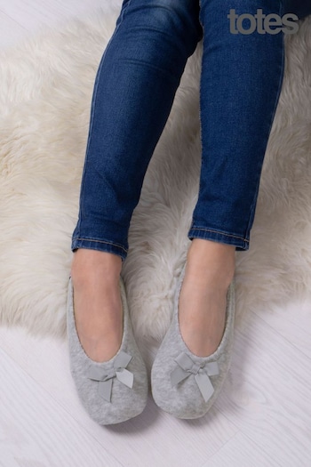 Totes Simple Grey Isotoner Terry Ballet Slippers With Bow (B37122) | £18