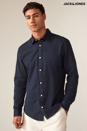 JACK & JONES Blue Linen Blend Long Sleeve Shirt (B37161) | £30