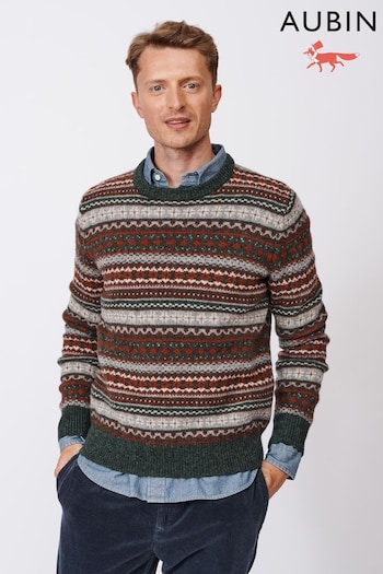 Aubin Green Fair Isle Pattern Wool Crew Top (B37168) | £129