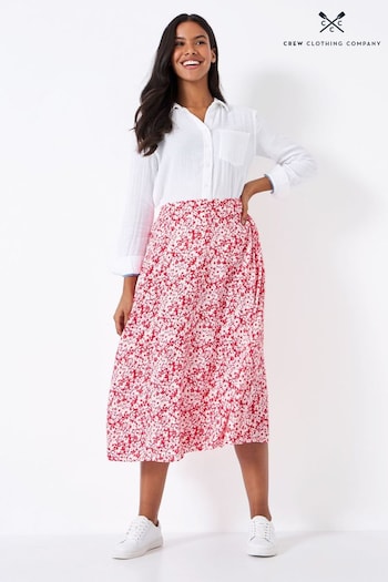 Crew Pack Clothing Company Red Wine Floral Viscose Regular Flared Skirt (B37179) | £65