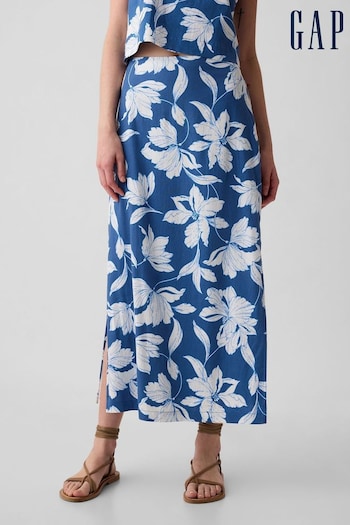 Gap Blue Floral Linen Blend Maxi Skirt (B37195) | £40