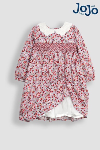 JoJo Maman Bébé Cream Winter Floral Smocked Party Dress (B37208) | £38 - £44