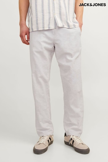JACK & JONES Grey Linen Blend Relaxed Fit Trousers (B37259) | £42