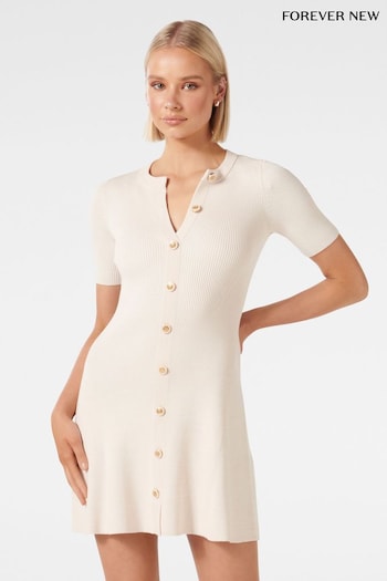 Forever New Cream Jolie Button Knit Mini Dress (B37334) | £85