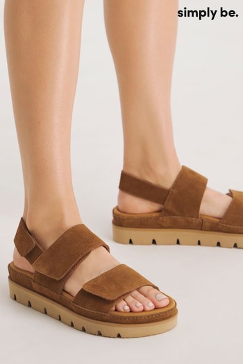 Simply Be Wide Fit Chunky Comfort Suede Touch And Close Brown Sandals (B37336) | £40