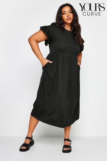 Yours Curve Black Pure Cotton Frill Sleeve Midaxi Sac Dress (B37393) | £29