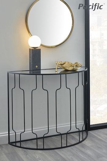 Pacific Black Mirrored Glass and Metal Half Moon Console Table (B37396) | £180