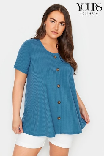 Yours Curve Blue Button Front Ribbed Tunics (B37437) | £22