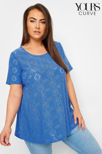 Yours Curve Blue Broidery Swing T-Shirt (B37538) | £20