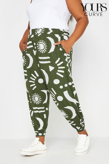 Yours Curve Green Khaki Green Abstract Print Cropped Harem Trousers (B37663) | £24