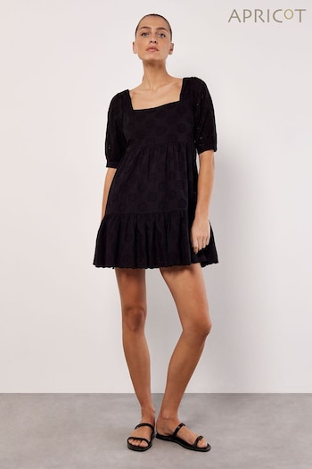Apricot Black Broderie Anglaise Tiered Mini Dress (B37720) | £39