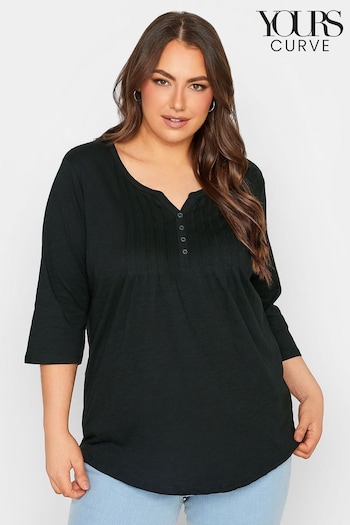 Yours Curve Black Pintuck Henley Top (B37861) | £34