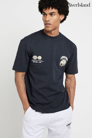 River Island Black Black Short Sleeve Regular Fit T-Shirt (B37900) | £25