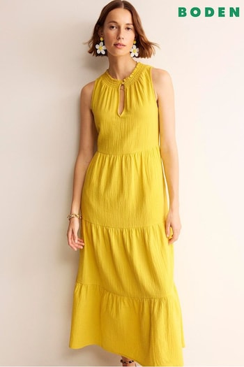 Boden Yellow Petite Double Cloth Maxi Tiered Dress (B37950) | £90