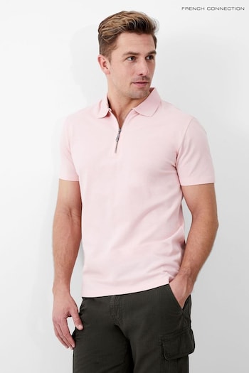 French Connection Pink Short Sleeve Pique Zip Polo Shirt (B37953) | £30