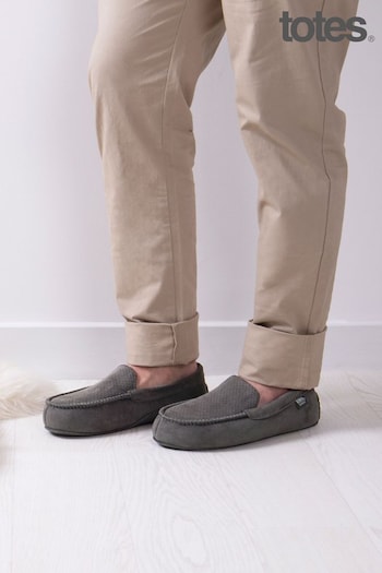 Totes Grey Isotoner Airtex Suedette Moccasins Slippers (B37954) | £32