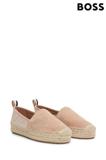 BOSS Brown Suede Slip-On Espadrilles With Embroidered Monograms (B37990) | £139