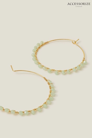Accessorize Green 14ct Gold Plated Beaded Hoops (B38003) | £16