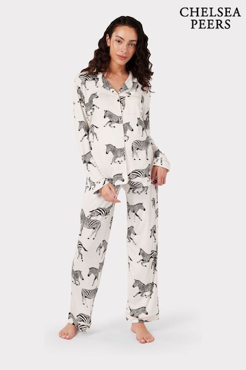 Chelsea Peers White Maternity Zebra Print Long Pyjama Set (B38097) | £45