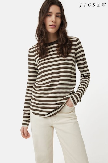 Jigsaw Cotton Slub Stripe Brown T-Shirt (B38111) | £45