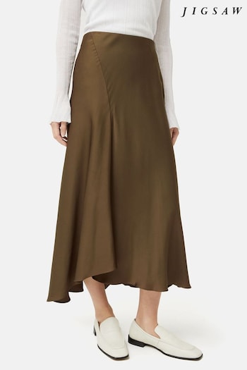 Jigsaw Green Satin Bias Asymmetric Skirt (B38168) | £125