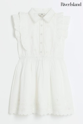 River Island White Girls 3D Frill Shirt dress (B38197) | £28