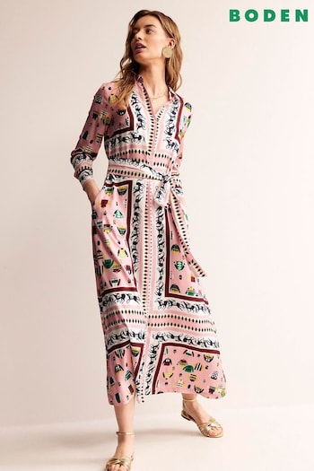 Boden Pink Claudia Maxi Shirt graphic-print Dress (B38435) | £250