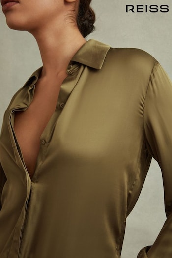 Reiss Khaki Jasmine Fitted Layered Cuff Shirt (B38575) | £128