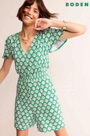 Boden Green Smocked Jersey Playsuit (B38578) | £65