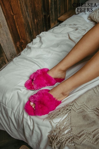 Chelsea Peers Pink Regular Fit Fluffy Cross Strap Slider Slippers (B38594) | £30
