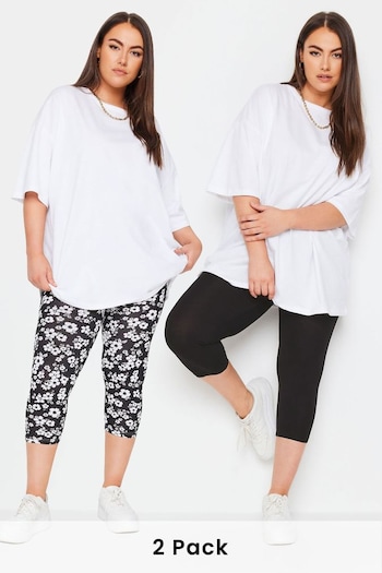 Yours Curve Black Cropped Leggings pantaloncino 2 Pack (B38603) | £24
