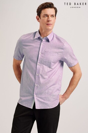 Ted Baker Purple Palomas Short Sleeve Linen Cotton Shirt (B38608) | £85