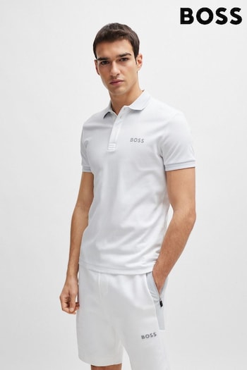 BOSS White Interlock-Cotton Slim-Fit Polo Shirt With Mesh Logo (B38615) | £99