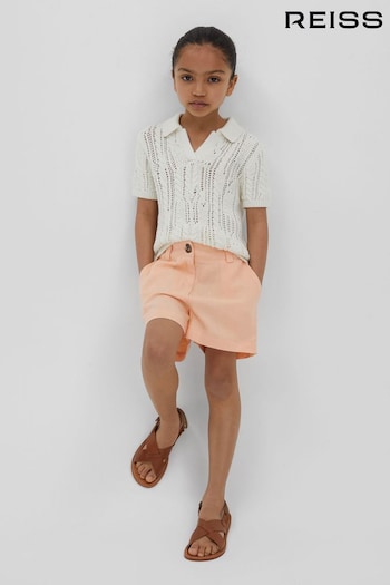 Reiss Apricot Dani Junior Linen Loose Fit Shorts drawstring-waist (B38643) | £35