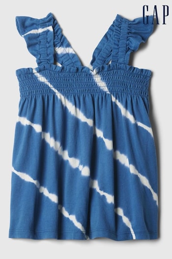 Gap Blue Cotton Smocked Print Flutter Sleeve Baby Vest Top (12mths-5yrs) (B38671) | £12