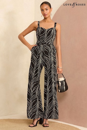 Love & Roses Black/White Wide Leg Cami Belted Jumpsuit (B38915) | £68